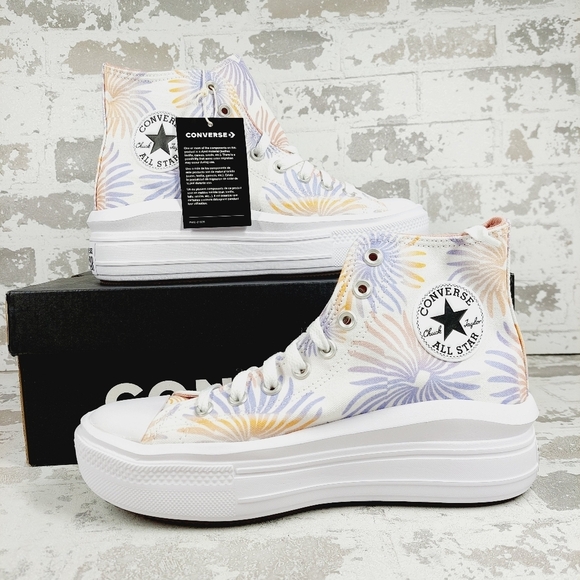 New Converse Chuck Taylor All Star Move Hi Floral White Platform Sneakers A574 - Picture 3 of 9